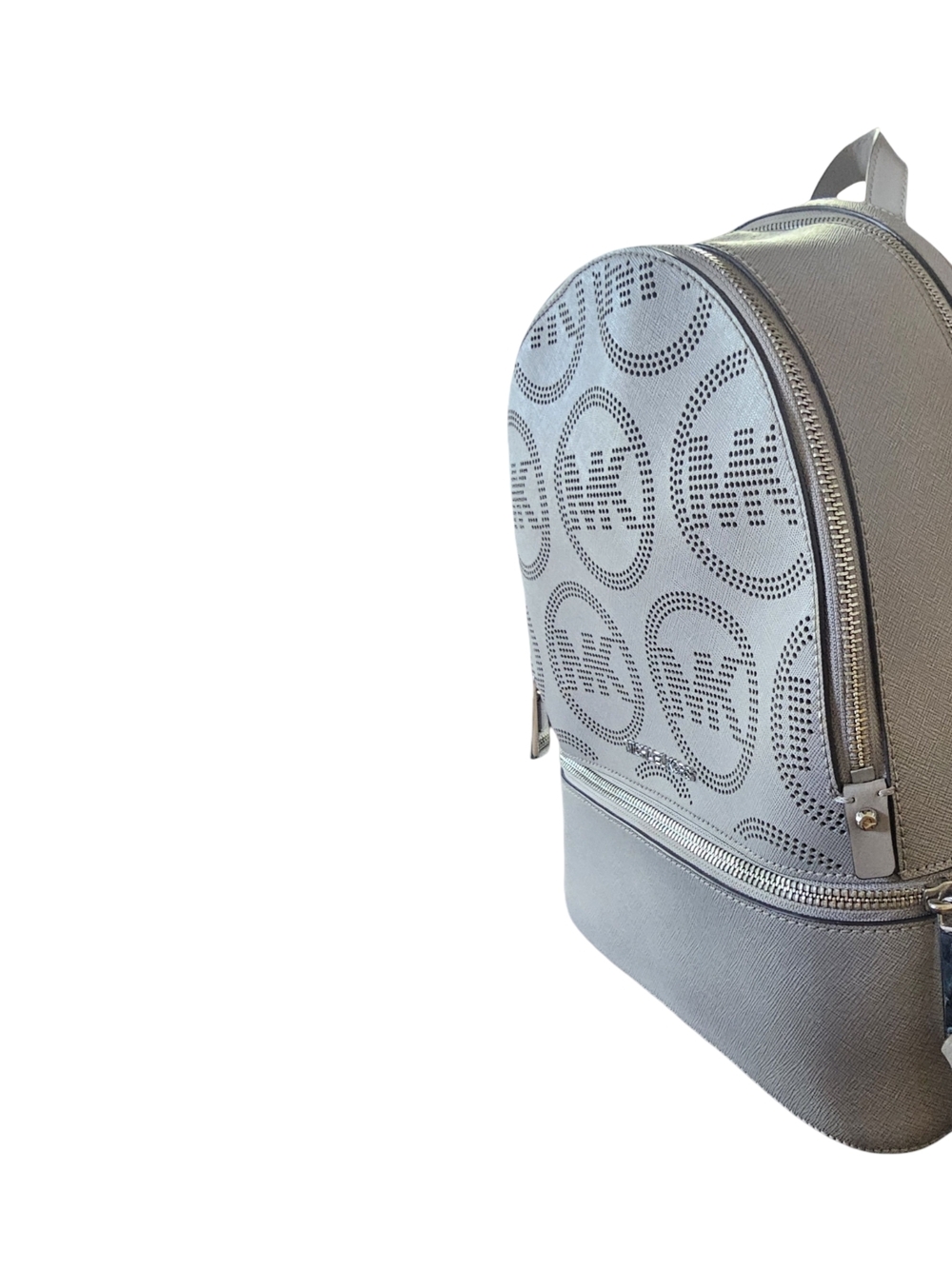 Michael Kors NWT Mini Backpack Gray Logo Perforated Leather MK Bag New With Tags - Picture 3 of 12